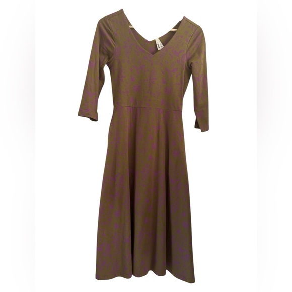 NWOT Pact Dakota Floral Organic Cotton Fit and Flare 3/4 Sleeve Midi Dress - S
